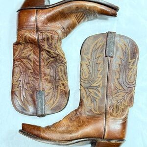 Lucchese Brown Leather Women's Western Cowboy Boots with Embroidered Shaft